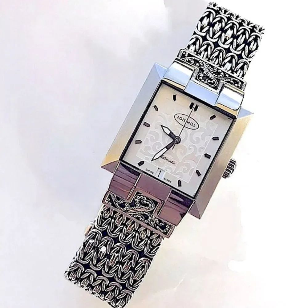 LOIS HILL Sterling Silver Bracelet Automatic Swiss Movement Watch NWOT - Picture 10 of 12